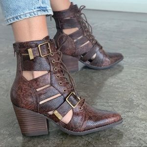 Coconuts by Matisse Getty Brown Snakeskin bootie.